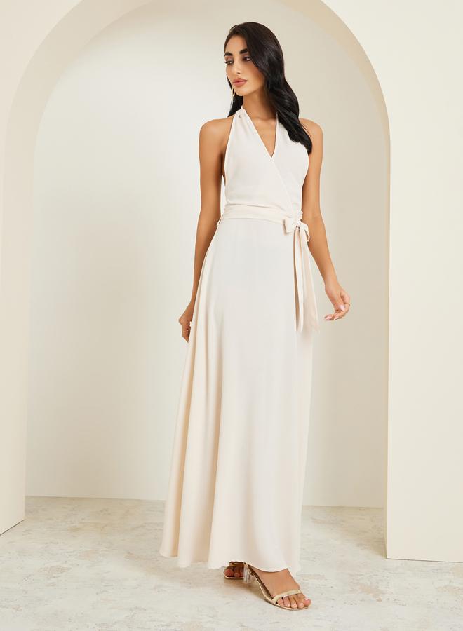 Amirah Sequined Lace Detail Abaya and Halter Neck Dress Modest Set - Image 4